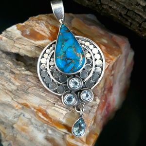 Egyptian Style Copper Blue Turquoise Pendant